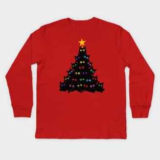 Black cats Christmas tree Kids Long Sleeve T-Shirt